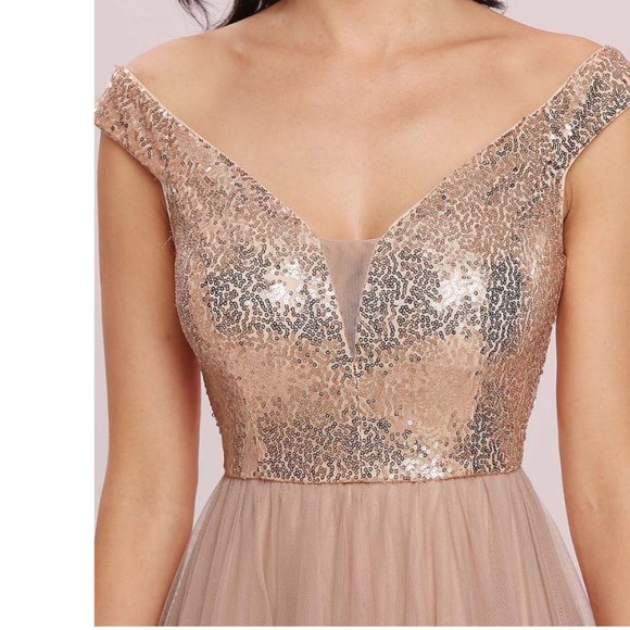 Elegant Gold Sequin Prom Dress - Picture 3 of 3